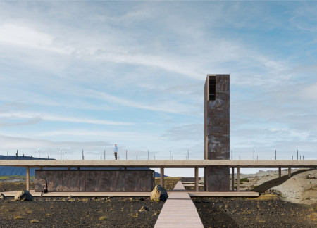 Weathered Steel and Natural Wood Blend in a Sustainable Visitor Center Surrounded by Volcanic Landscape