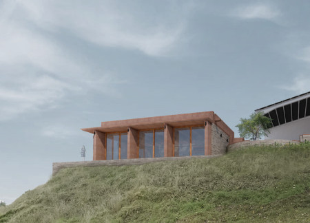 Sedum-Covered Roof and Pigmented Concrete Inviting Community Engagement in a Sunken Wine Tasting Room