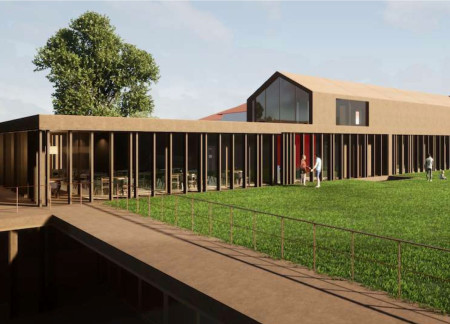 Sinuous Form Crafted With Earth-Toned Concrete and Local Oak Harmonizing With Vineyard Landscape  