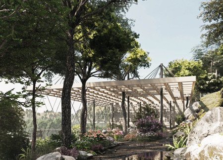 Suspended Spaces Crafted From Natural Stone and Cork Embracing Wellness in a Serene Landscape