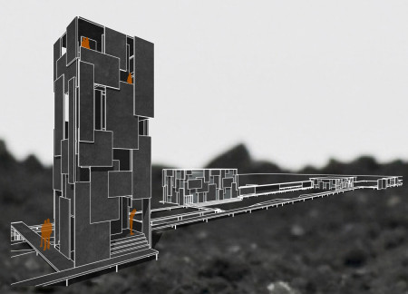 Neoprene Steel Tower Offering Panoramic Views and Wellness Spaces in Icelandic Landscape