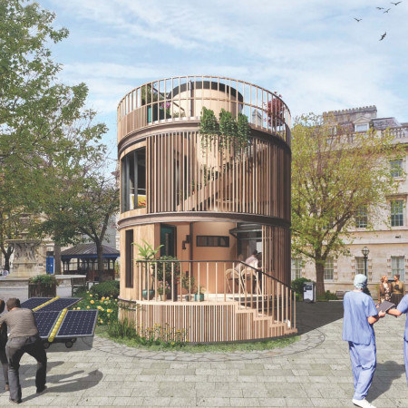 Circular Home Featuring Rainwater Collection and Timber-Clad Facade for Urban Living