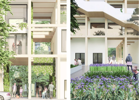 Charred Wooden Shingles and Green Roofs in a Sustainable Refuge for Urban Communities