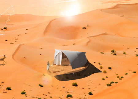Fabric Envelope Structure Embracing Desert Adaptation With Local Mangrove Wood  