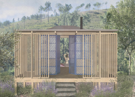 Pine Wood Retreat Featuring Transparent Glass Walls and Sustainable Local Materials