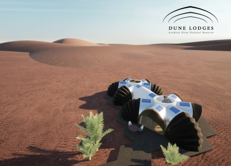 Kinetic Acrylic Skylights and Modular Aluminum Framework in Desert Eco-Lodging  