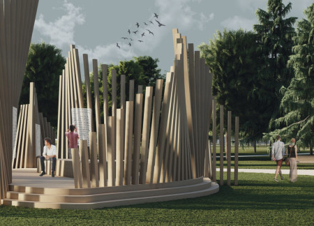 Laminated Timber Pavilion with Triangular Design Enhancing Community Engagement