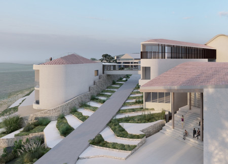 Terracotta Facade and Tiered Terraces Enhance Vineyard Retreat Experience
