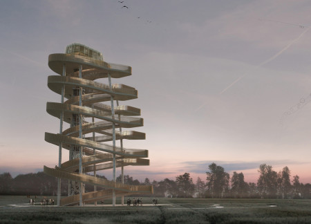 Spiral Tower Crafted From Local Timber and Steel Emphasizing Cultural Heritage and Sustainable Practices