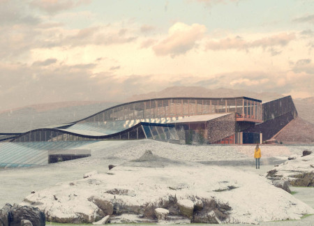 Geothermal-Fueled Structure Featuring Vegetative Roof and Expanded Metal Facade in Northern Landscape  