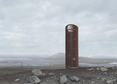 Weathered Steel Tower Offering Elevated Views in Rugged Icelandic Landscape