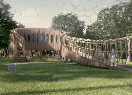 Curvilinear Sanctuary Crafted from Cross-Laminated Timber and Charred Shingles  