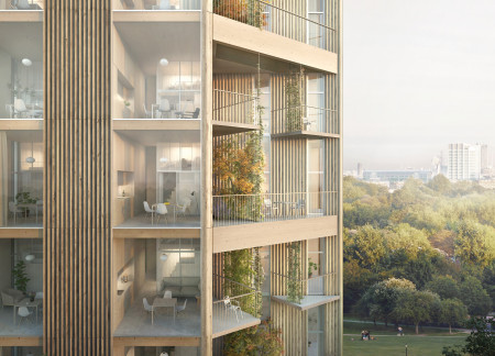 Charred Wooden Shingles and Cross-Laminated Timber Panels Shape Sustainable Urban Living  