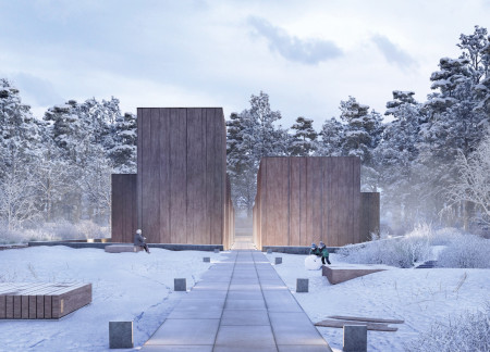 Charred Wood and Granite Create Contemplative Spaces in a Forested Cemetery Retreat
