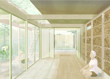 Charred Wooden Shingles Enveloping a Tranquil Meditation Retreat in Natural Wood Setting