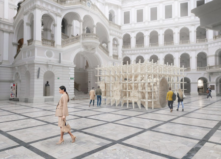 Circular Void Created With Engineered Timber Panels in a Sustainable Educational Pavilion
