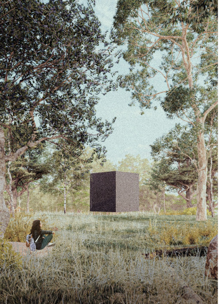 Nest-Like Structure With Interwoven Natural Materials and a Charred Wooden Exterior Designed for Introspection