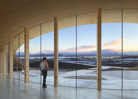 Earthen Roofs and Mass Timber Form a Crescent-Shaped Community Center by Lake Mývatn