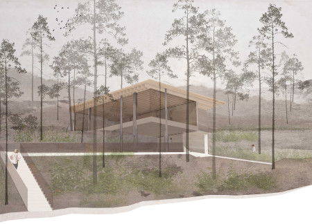 Hempcrete Structure Nestled on a Cliff Emphasizing Natural Light and Tranquility
