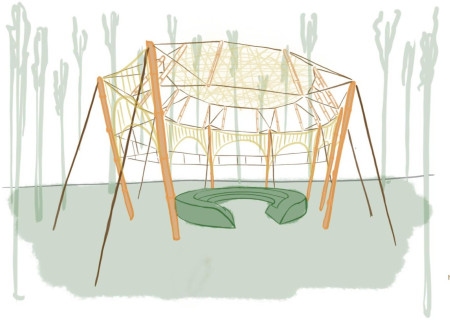 Trellised Bamboo Pavilion Integrating Natural Light and Community Engagement  