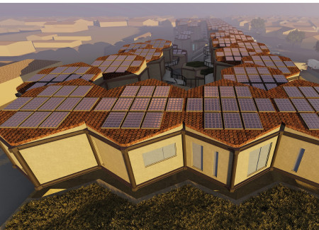 Charred Wooden Shingles and Solar Panel Integration in a Flexible Community Housing Model  