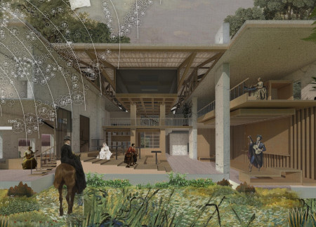 Elevated Concrete Structure Enhanced by Natural Wood and Sustainable Glazing
