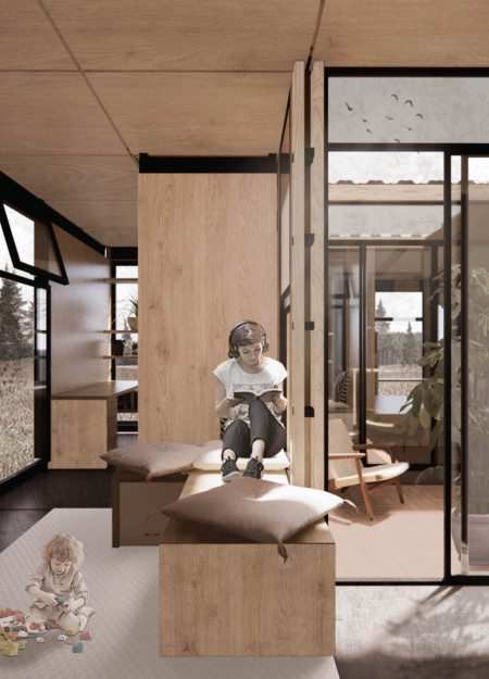 Charred Wooden Shingles and Biomimicry in a Modular Residential Design  
