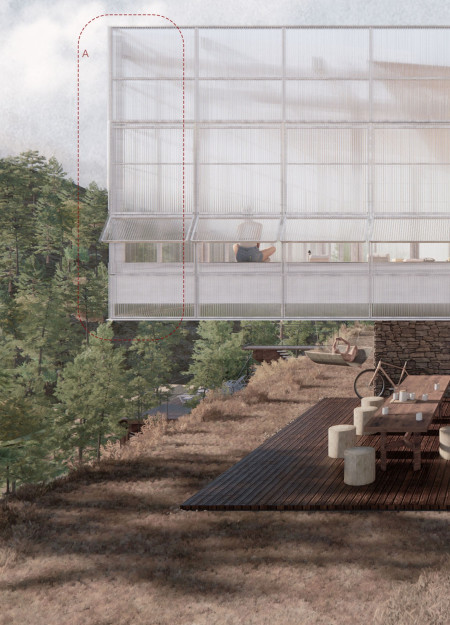 Elevated Yoga Studio Surrounded By Natural Cork And Polycarbonate Integration