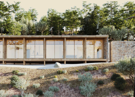 Cliffside Retreat Crafted with Charred Wood Shingles and Natural Stone for Wellness Practices  