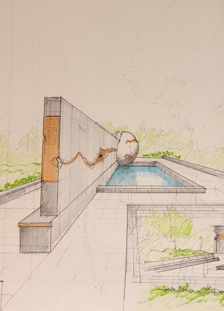 Cracked Surfaces and Reflective Pools in a Concrete Memorial Space  