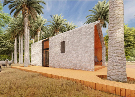 Local Stone Residence with Solar Panels and Flexible Layout Integration  