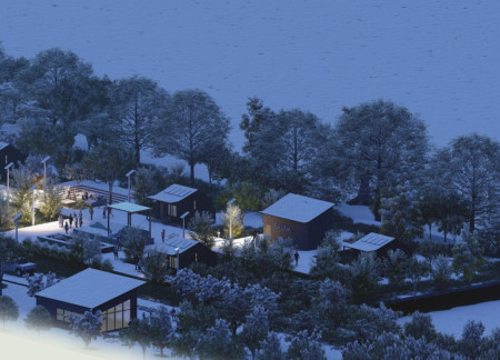 Elevated Cabins with Solar Panels and Natural Timber Embracing the Riverbank Retreat