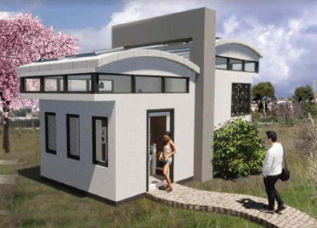Vertical Rainwater Wall and Hempcrete Construction in a Self-Sufficient Microhome  