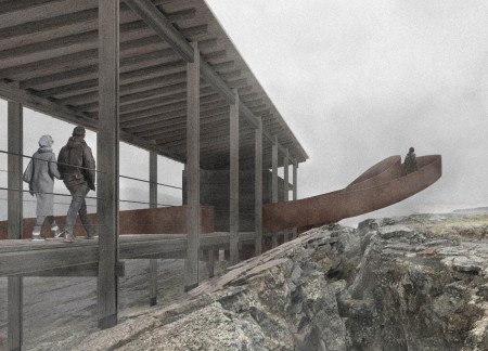 Weathered Steel and Elevated Pathways Nestled within Iceland's Geological Landscape