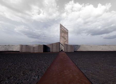 Perforated Corten Steel Facade Blending With Natural Terrain in a Geothermal Visitor Center