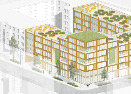 Charred Wooden Shingles and Green Roofs Enhance Sustainable Community Living