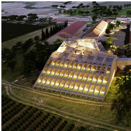 Cascaded Structure Featuring Local Stone and Natural Ventilation within a Vineyard Hospitality Setting