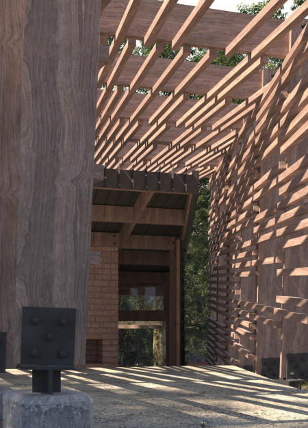 Translucent Spaces Created by Slatted Timber and Burnished Brick in a Remote Cabin Retreat
