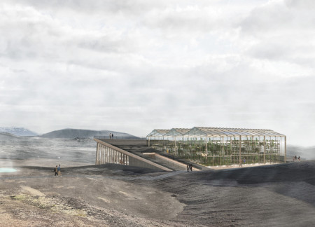 Community hub featuring cross-laminated timber and geothermal integration in a volcanic landscape  