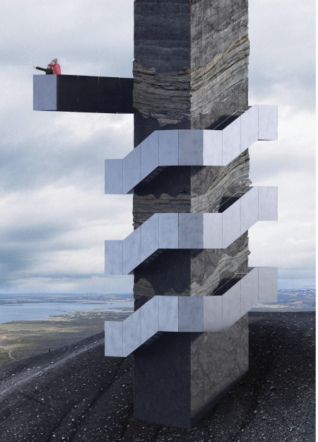Stratigraphic Design Merging Granite and Steel for a Volcanic Landscape Observatory