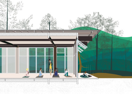 Charred Wooden Shingles and Rainwater Harvesting in a Community-Focused Space