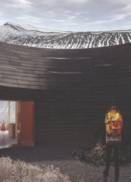 Curvilinear Structure of Volcanic Ash Concrete and Timber Embracing Geothermal Landscapes  