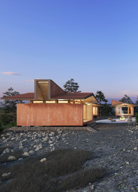 Biophilic Retreat Crafted from Plywood and Cementboard Emphasizing Sustainable Living  