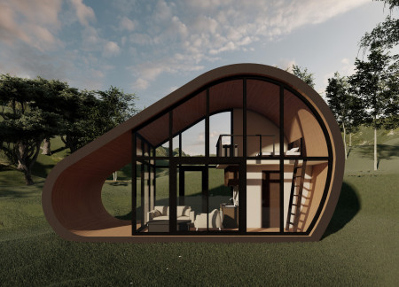 Curvilinear Form With Glued Timber and Solar Integration in a Sustainable Dwelling