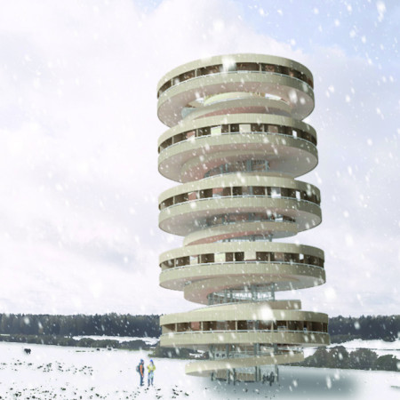 Charred Wooden Shingles and Cross-Laminated Timber Panels Shape a Spiraling Community Space  