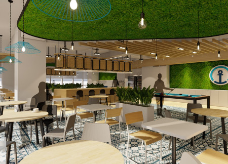 Moss-Walled Office Space Featuring Recycled Wood and Polycarbonate Partitions in Manila