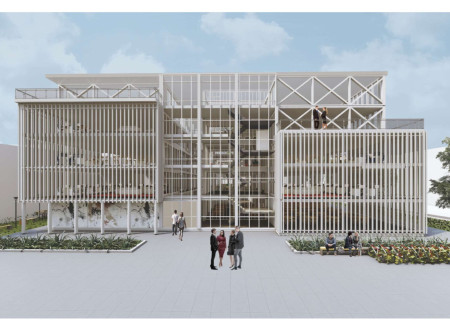 Cross-Laminated Timber Panels and Charred Shingles Create a Dynamic Urban Workspace