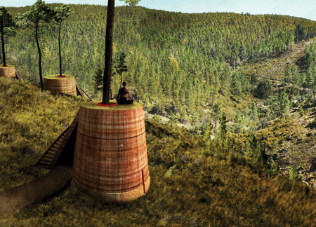 Rammed Earth Retreat Nestled Among Native Pines With Flexible Meditation Spaces  