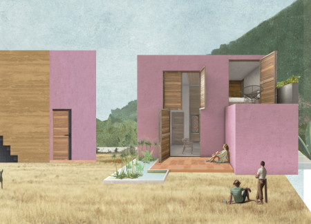 Water-Filtration Terrace With Local Brick and Pink Façade in Sustainable Housing Design  