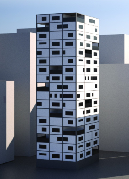 Charred Wooden Shingles and Metal Cladding Define Vertical Modular Living Solutions